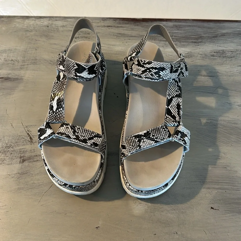 JSlide Blakely Platform Black Cream Embossed Sandal